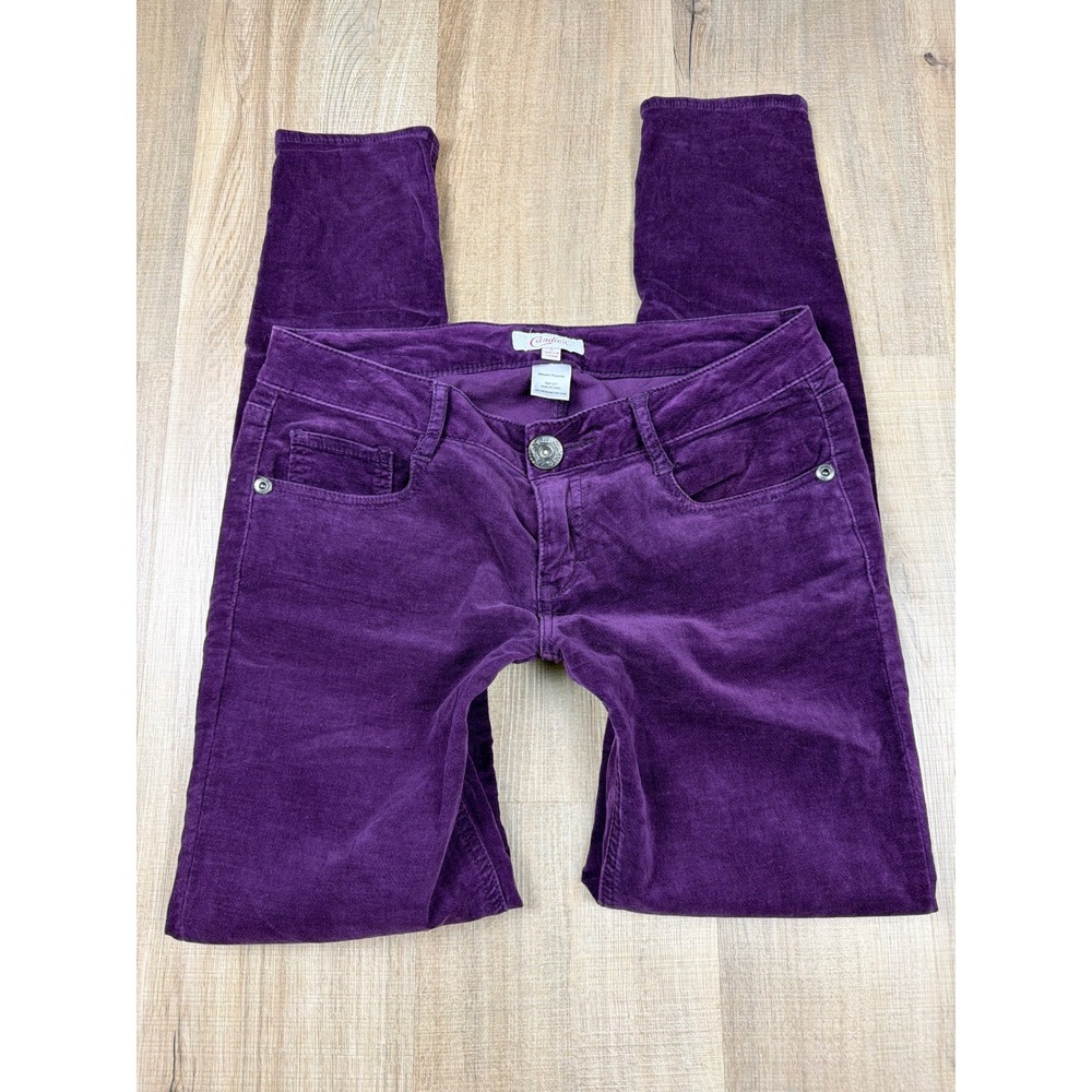 Y2K Candies Low Rise Women Purple Velvet Skinny Pant Size 5 Stretch Cotton Blend